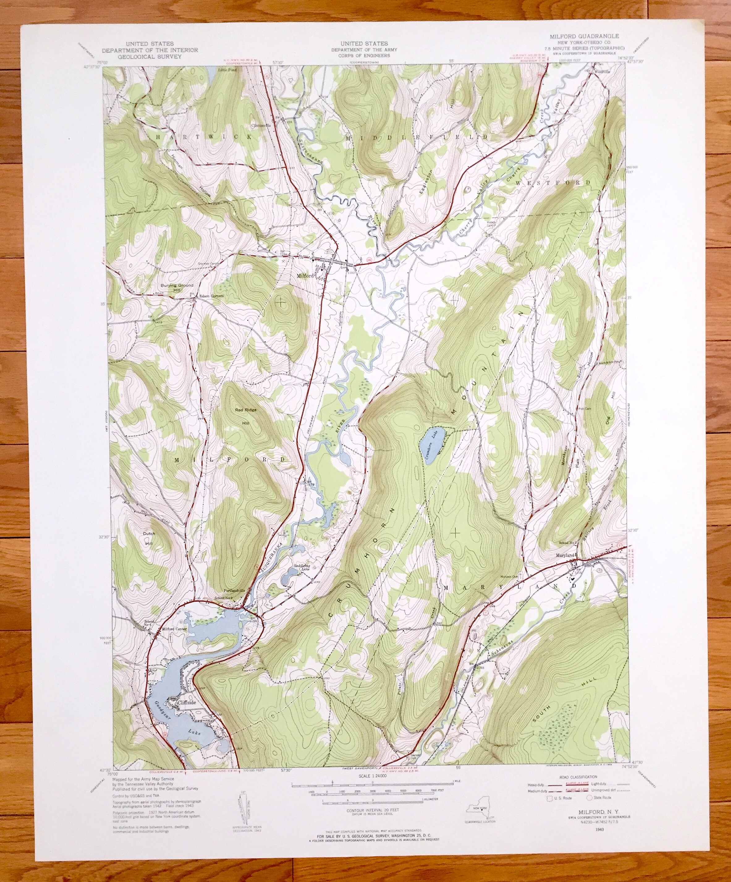 Antique Milford New York 1943 US Geological Survey Etsy