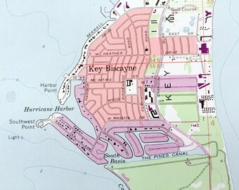Carte Topographique Vintage USGS Key Biscayne Florida 1971 - Originale