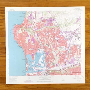 Carte topographique antique de La Jolla, Californie, 1967 US Geological Survey - San Diego, Clairemont, Pacific Beach, ville universitaire de Serra Mesa, Californie