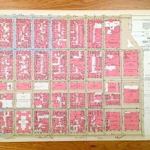 Antiguo Manhattan, Nueva York Mapa del Manhattan Land Book de Bromley de 1934 – Lower East Side, Two Bridges, Baruch Corlears Hook Williamsburg NY
