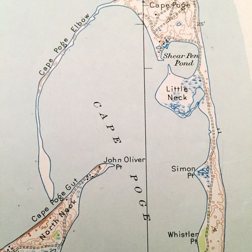 Antique Martha's shops Vineyard, Massachusetts 1951 US Geological Survey Topographic Map – Chappaquiddick Island, Oak Bluffs, Edgartown, Katama MA