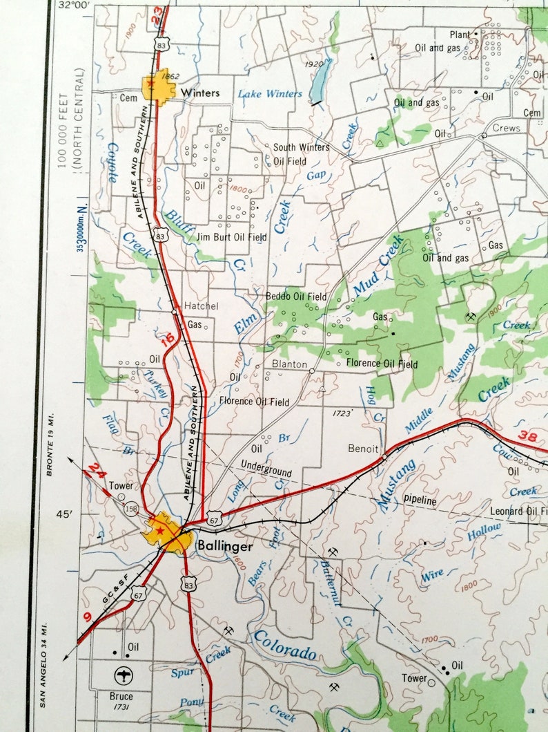 Eden Texas 1954 US Geological Survey Topographic Map \u2013 Santa Anna