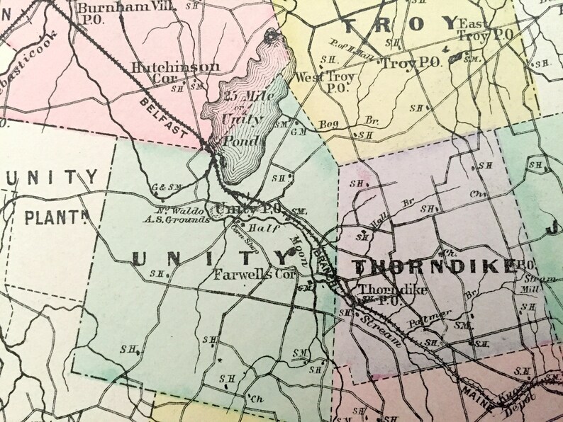 Antique 1888 Waldo County Maine Map by N. Colby & Etsy