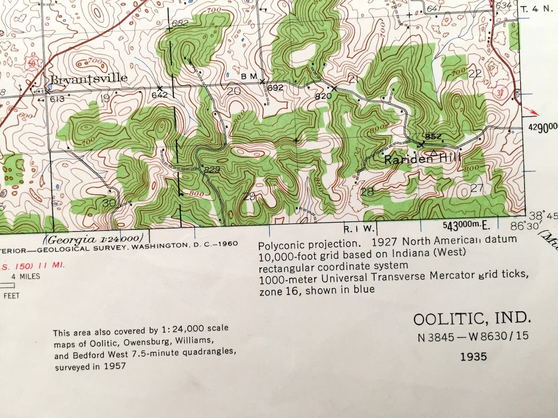 Antique Oolitic Indiana 1935 US Geological Survey Topographic Etsy