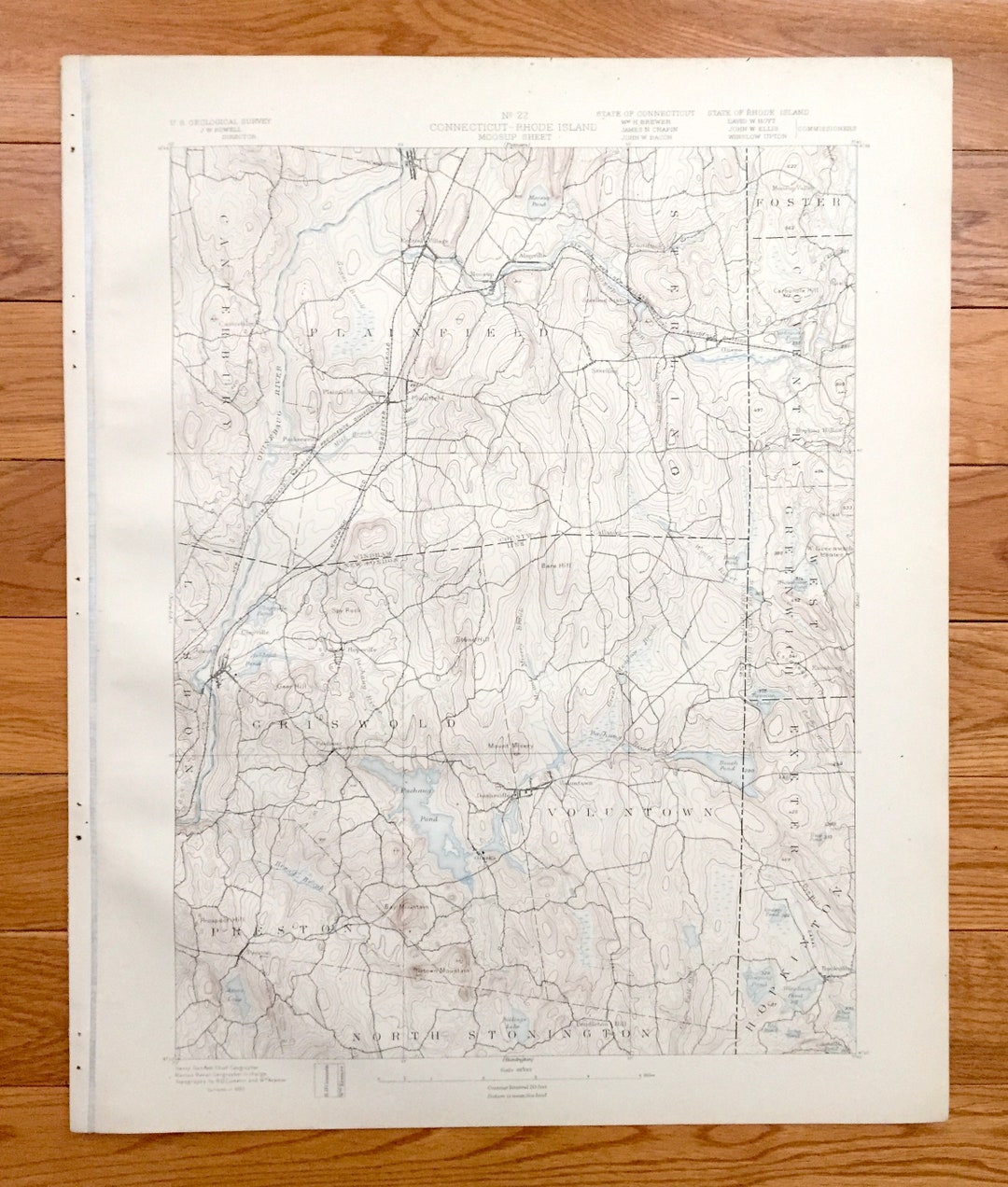 Antique Moosup, Connecticut 1893 US Geological Survey Topographic Map