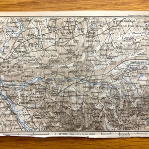 Antique 1906 Guildford & Dorking, England Map from Baedekers Atlas of Great Britain – Surrey, Effingham, Albury, Gomshall, Horsely, Wotton