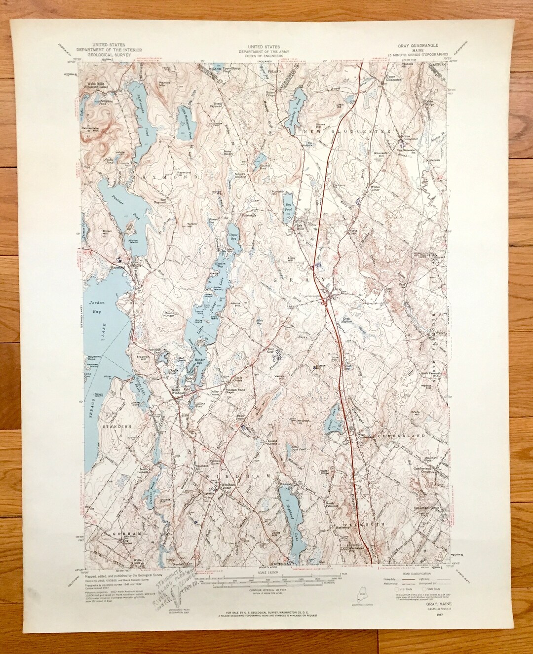 Antique Sebago Lake, Maine 1957 US Geological Survey Topographic Map ...