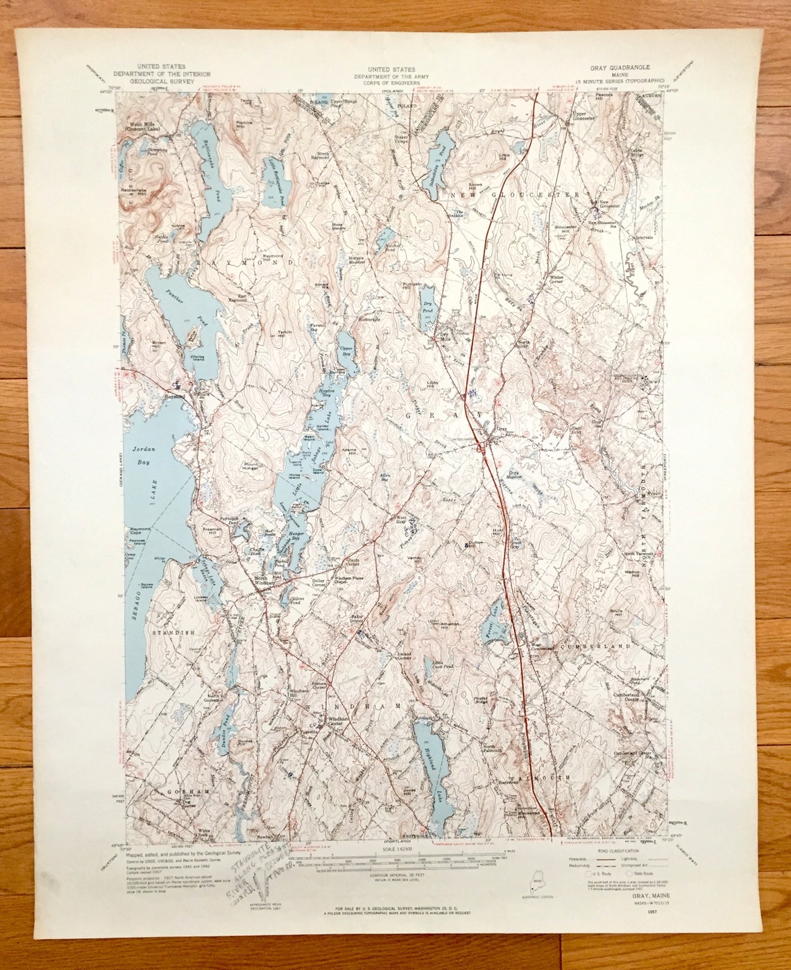 Antique Sebago Lake Maine 1957 US Geological Survey Etsy