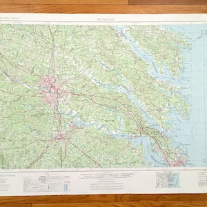 Antique Richmond, Virginia 1973 US Geological Survey Topographic Map – Petersburg, Newport News, Williamsburg, Chesapeake Bay, Yorktown, VA