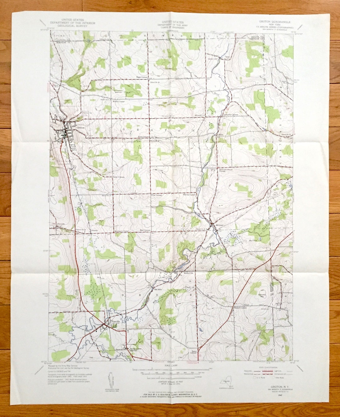 Antique Groton, New York 1942 US Geological Survey Topographic Map