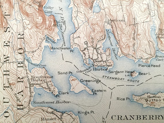 Bar Harbor MOUNT DESERT ISLAND Maine BAEDEKER 1904 old antique map chart