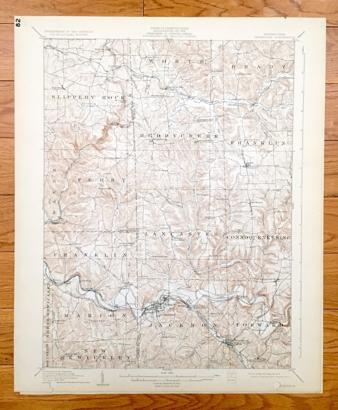 Antique Zelienople, Pennsylvania 1910 US Geological Survey Topographic
