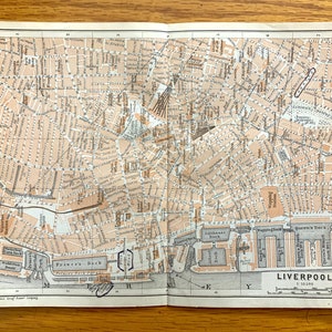 Antik 1906 Liverpool, England Karte von Baedekers Atlas von Großbritannien – Lancashire, Merseyside, Waterloo, Bootle, Vauxhall, Seaforth