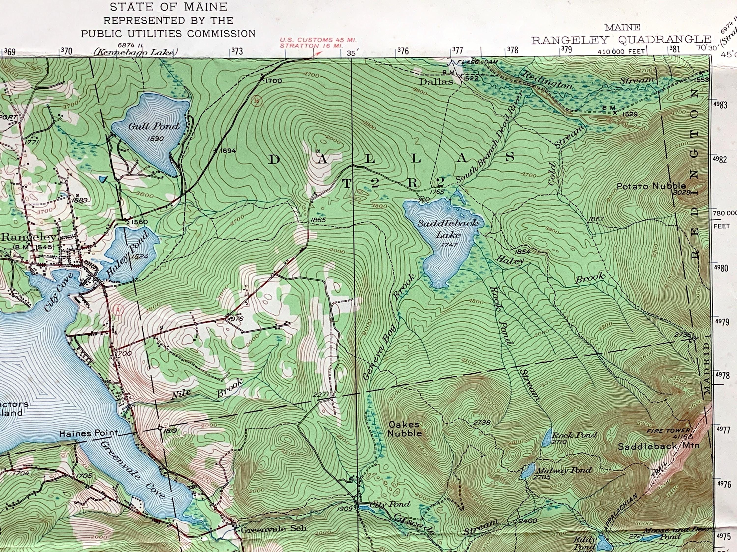 Antique Rangeley Lake, Maine 1949 US Geological Survey Topographic