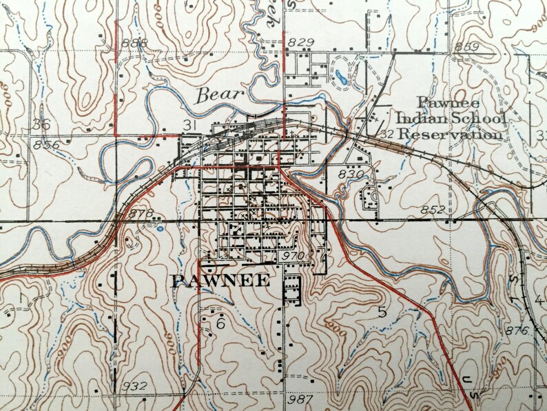 Antique Pawnee Oklahoma 1936 US Geological Survey Topographic Etsy