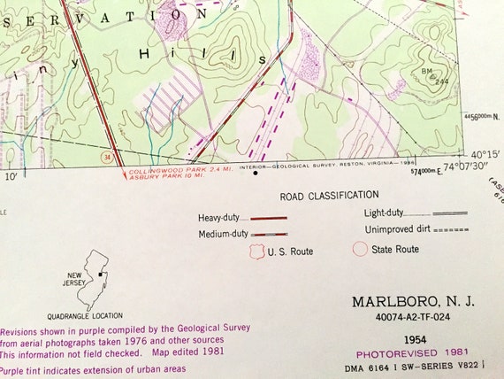 Antique Marlboro, New Jersey 1954 US Geological Survey Topographic
