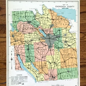 Antike Onondaga County, New York 1941 Historische Atlas Karte – Syrakus, Oneida Lake, Manlius, Cicero, Skaneateles, Elbridge, Tully, Amber NY