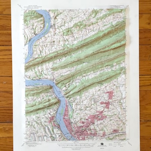 Mapa topográfico 3D antiguo del USGS de Harrisburg, Pensilvania: Dauphin, Perry, condado de Cumberland, Watts, Halifax, Wayne, Pensilvania