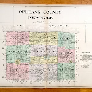 Antik Orleans County, New York 1911 New Century Atlas Karte – Albion, Lyndonville, Carlton, Medina, Holley, Murray, Oak Orchard, Waterport