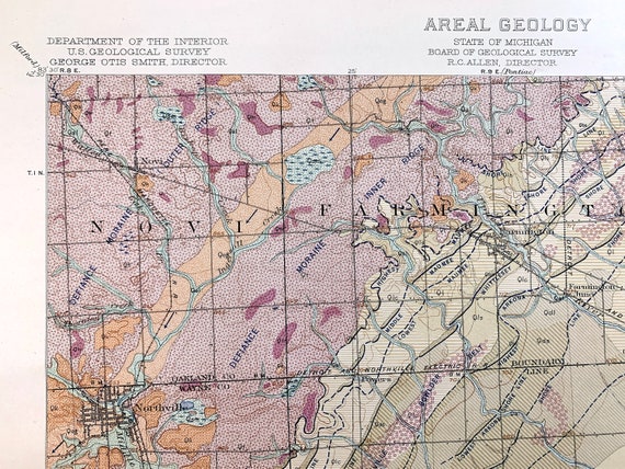 アンティーク ウェイン、ミシガン州 1916 年米国地質調査所地形図