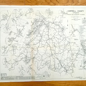 Antique Campbell County, Virginia 1963 Highway Map – Rustburg, Brookneal, Altavista, James River, Gladys, Lynch, Naruna, Winfall, Concord VA