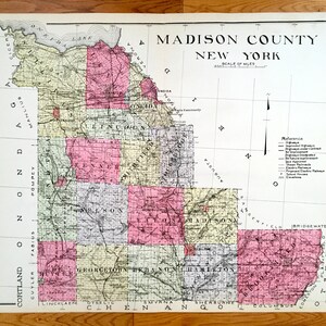 Antikes Madison County, New York 1912 New Century Atlas Karte – Oneida, Bridgeport, Cazenova, Chittenango, Canastota, Hamilton, Brookfield, NY
