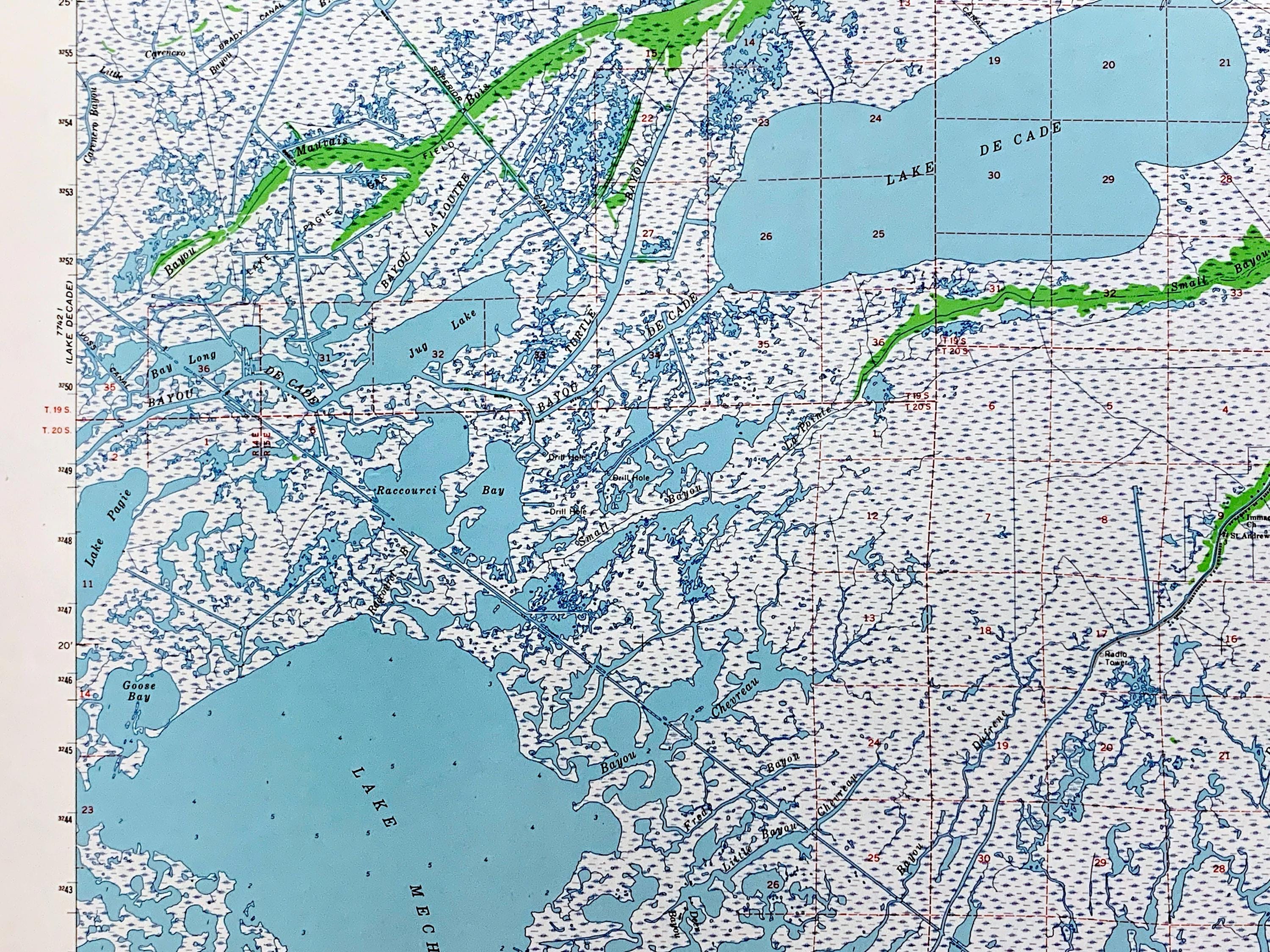 Antique Bayou Du Large, Louisiana 1964 US Geological Survey Topographic ...