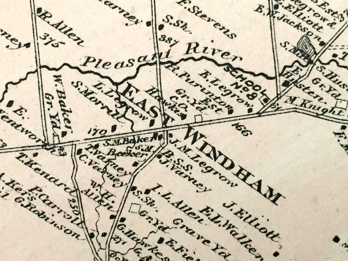 Antique 1871 Windham Maine Map from F.W. Beers Atlas of Etsy