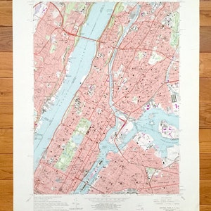 Mapa topográfico antiguo de Central Park, Nueva York, 1966, del Servicio Geológico de Estados Unidos: condados del Bronx, Washington Heights, NY, Bergen y Hudson, NJ.