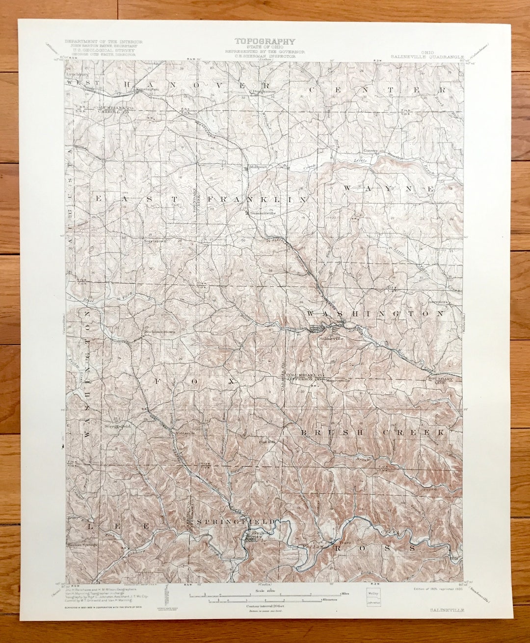 Antique Salineville, Ohio 1905 US Geological Survey Topographic Map
