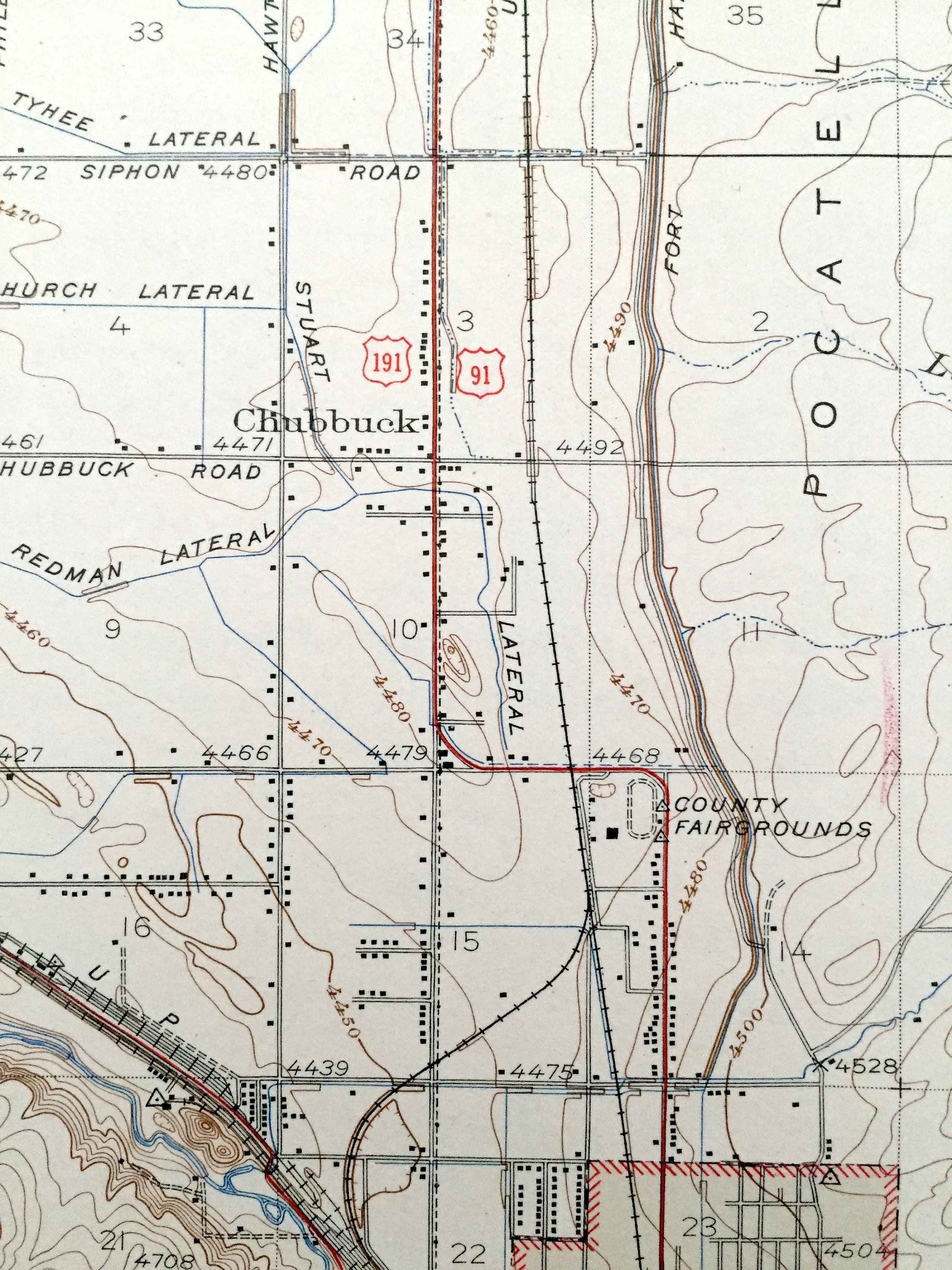 Antique Pocatello, Idaho 1937 US Geological Survey Topographic Map