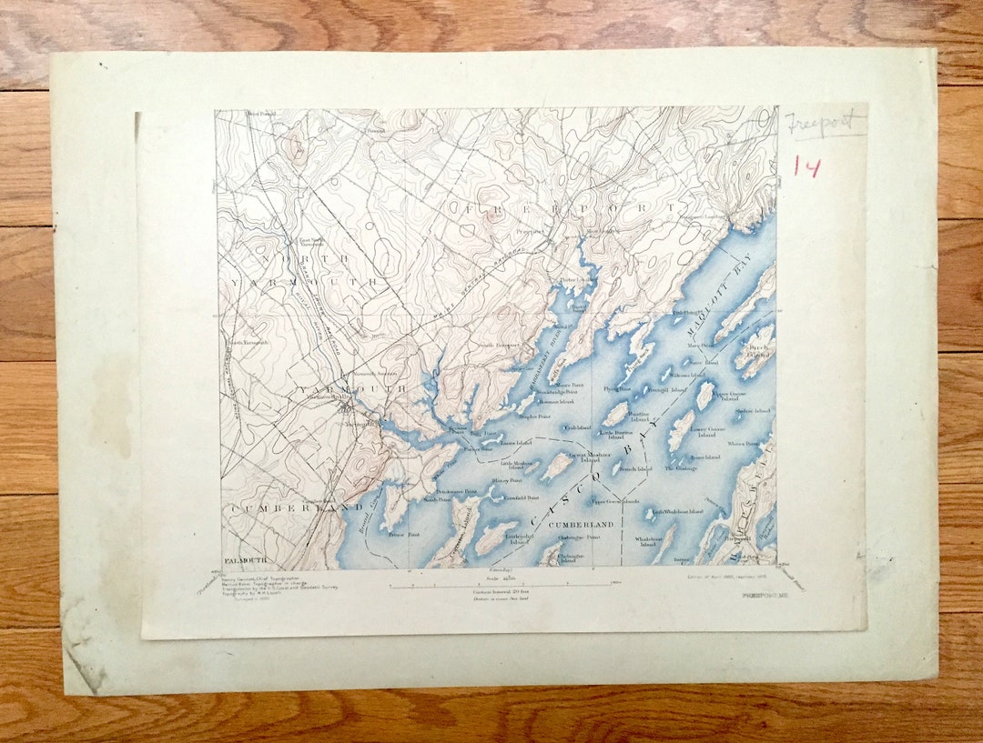 Antique Freeport, Maine 1892 US Geological Survey Topographic Map ...