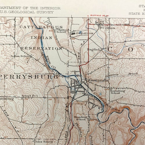 Antique Cattaraugus, New York 1923 US Geological Survey Topographic Map