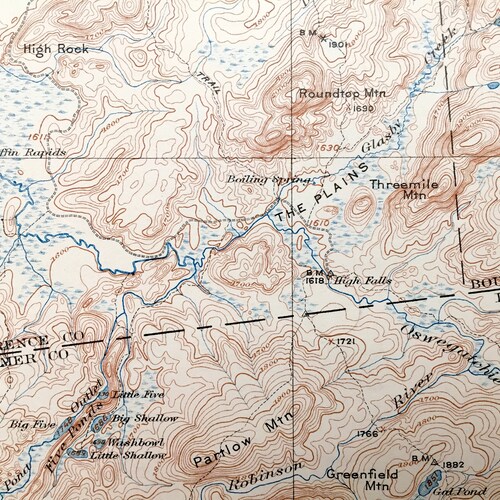 Shops Antique Cranberry Lake, New York 1921 US Geological Survey Topographic Map – Adirondacks, Wanakena, Fine, Webb, Clifton, Newtown Falls, NY