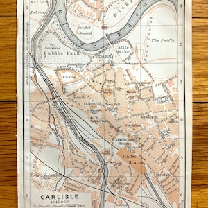Antik 1906 Carlisle, England Karte von Baedekers Atlas von Großbritannien – Cumbria, River Eden, Caldewgate, Denton Holme, Sheepmount, Bitts