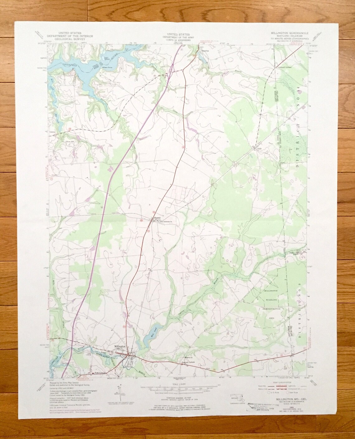 Antique Millington Maryland 1953 US Geological Survey Mappa Etsy Italia