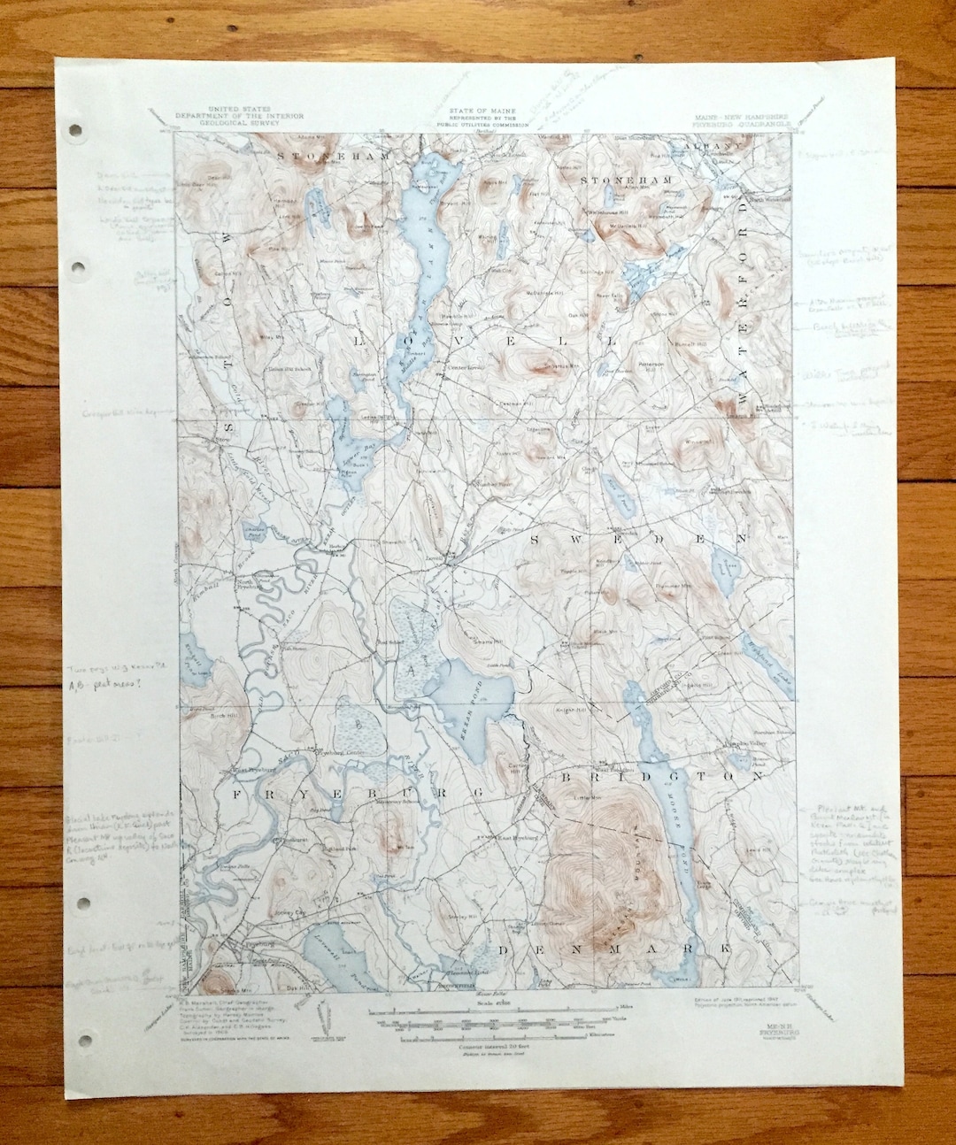 Antique Fryeburg, Maine 1911 US Geological Survey Topographic Map