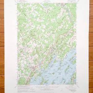 Antieke topografische kaart Casco Bay, Maine, 1957 US Geological Survey – Yarmouth, Brunswick, Lisbon Falls, Maquoit Bay, Harpswell, Freeport, ME