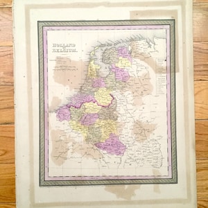 Antique 1850 Hollande - Belgique Carte de Thomas Cowperthwaite – France, Allemagne, Amsterdam, Bruxelles, Gand, Mer du Nord, Moselle, EUR