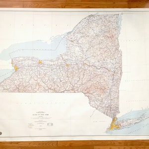 Antik 1953 New York State Map aus dem US Department of Interior – Manhattan, Long Island, Adirondacks, Catskills, Hudson River, NY