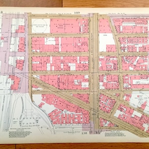 Antique Manhattan, New York City Map from Bromley's 1955 Manhattan Land Book – Harlem Riverside Park Morningside Heights Manhattanville NYC