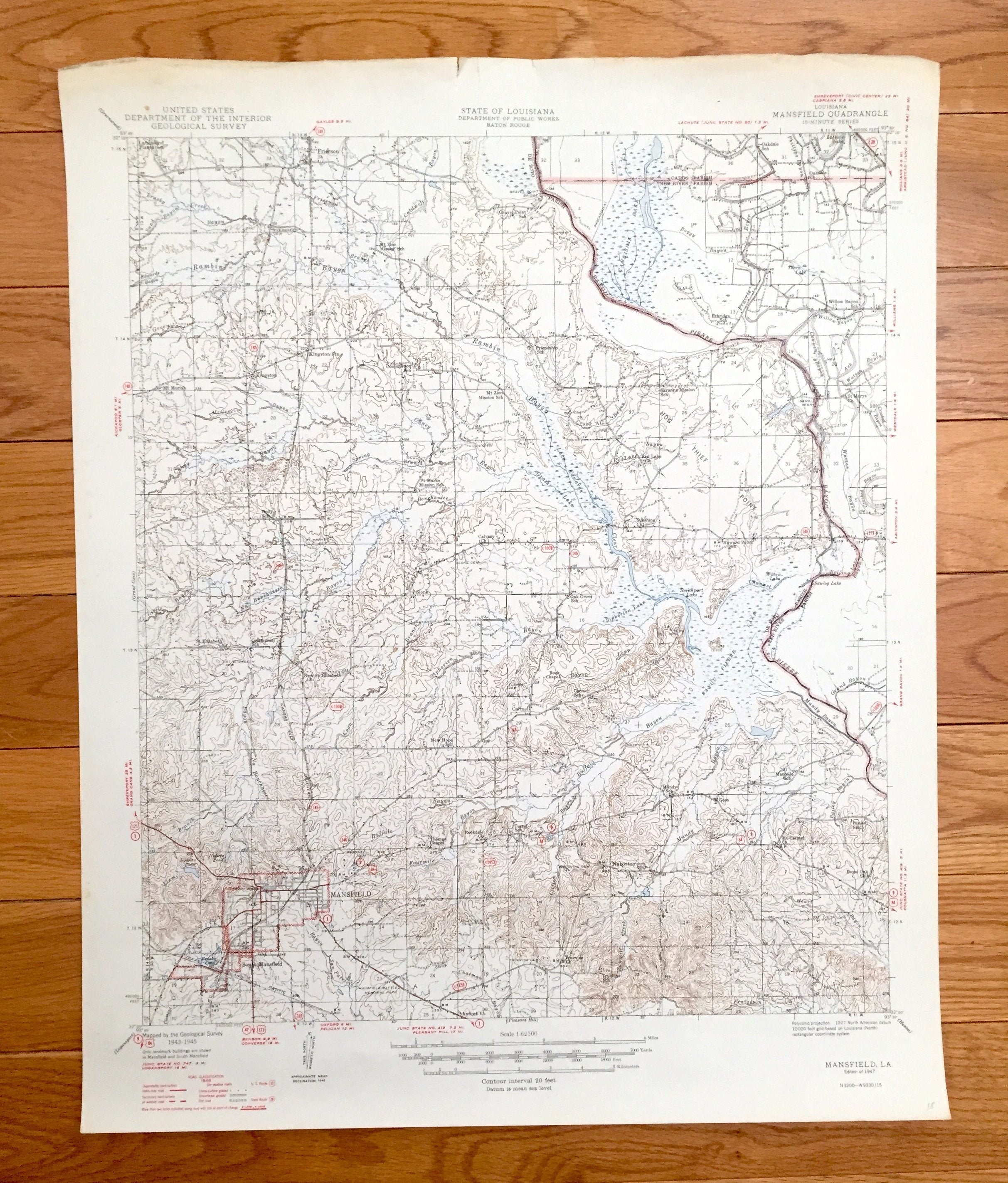 英語版　All About Maps Antique Mansfield, Louisiana 1947 US Geological Survey