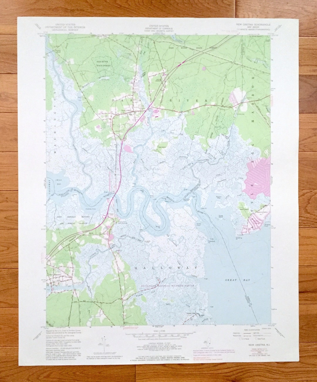 Antique New Gretna, New Jersey 1951 US Geological Survey Topographic