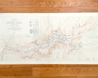 Antique Yosemite Valley, California 1938 US Geological Survey Topographic Map – National Park, Mariposa County, Tenaya Merced River Hotel CA