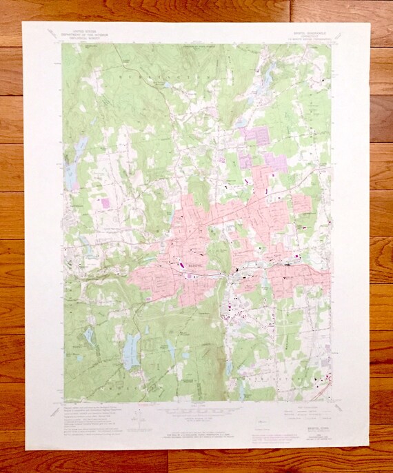 Antique Bristol, Connecticut 1966 US Geological Survey Topographic Map