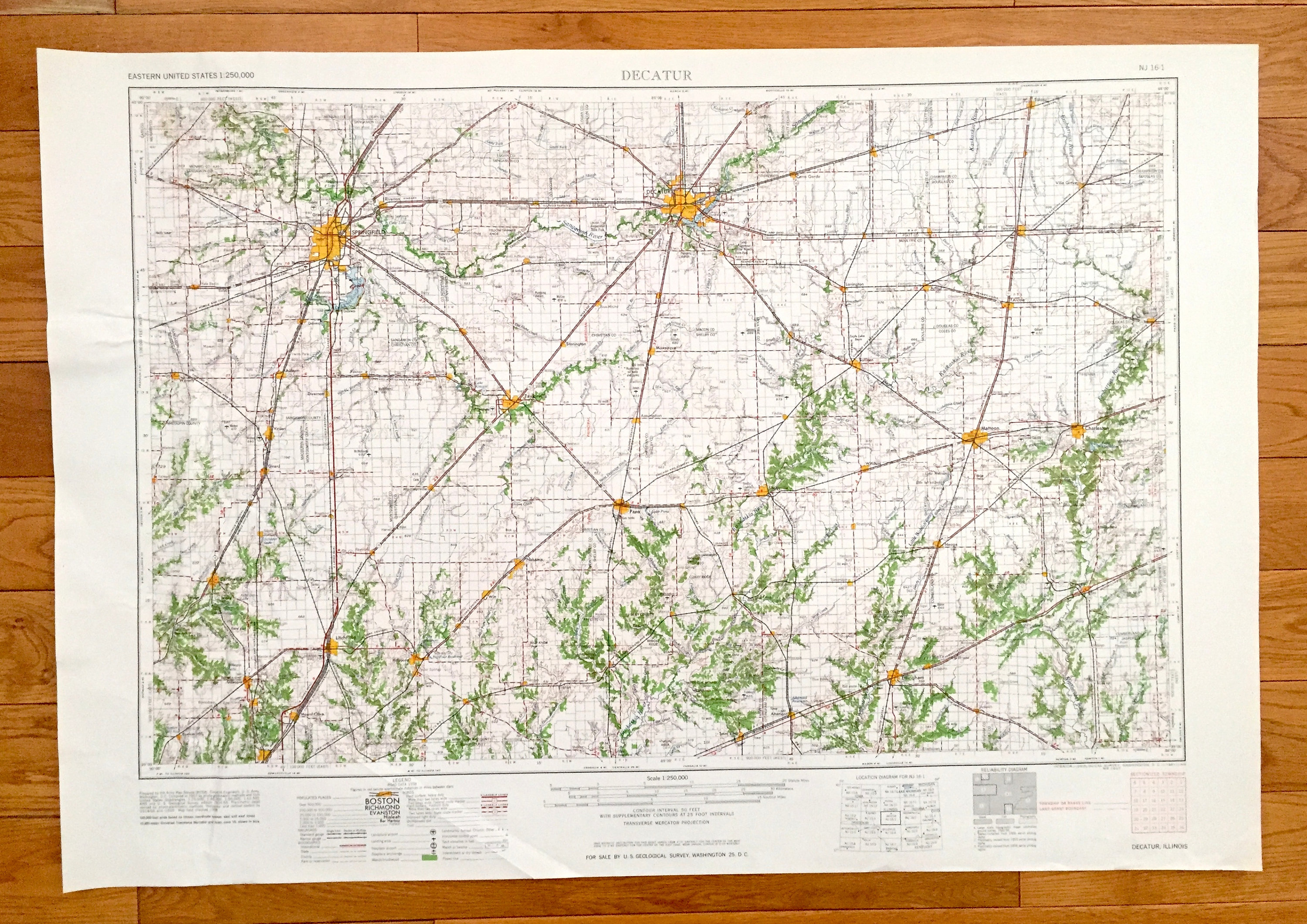 Carte Topographique USGS Originale - Springfield West, Illinois - 1978 - Vintage