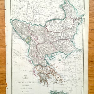 Antike 1863 Türkei und Griechenland Karte von Ettling & Weekly Dispatch – Albanien, Bulgarien, Rumänien, Serbien, Athen, Istanbul, Dubrovnik, Kykladen