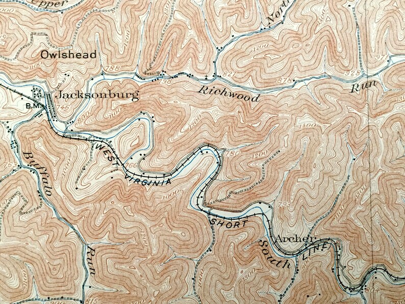 Meade Proctor Pinegrove Antique Littleton West Virginia 1905 US Geological Survey Topographic Map \u2013 Wetzel County Galmish Jacksonburg