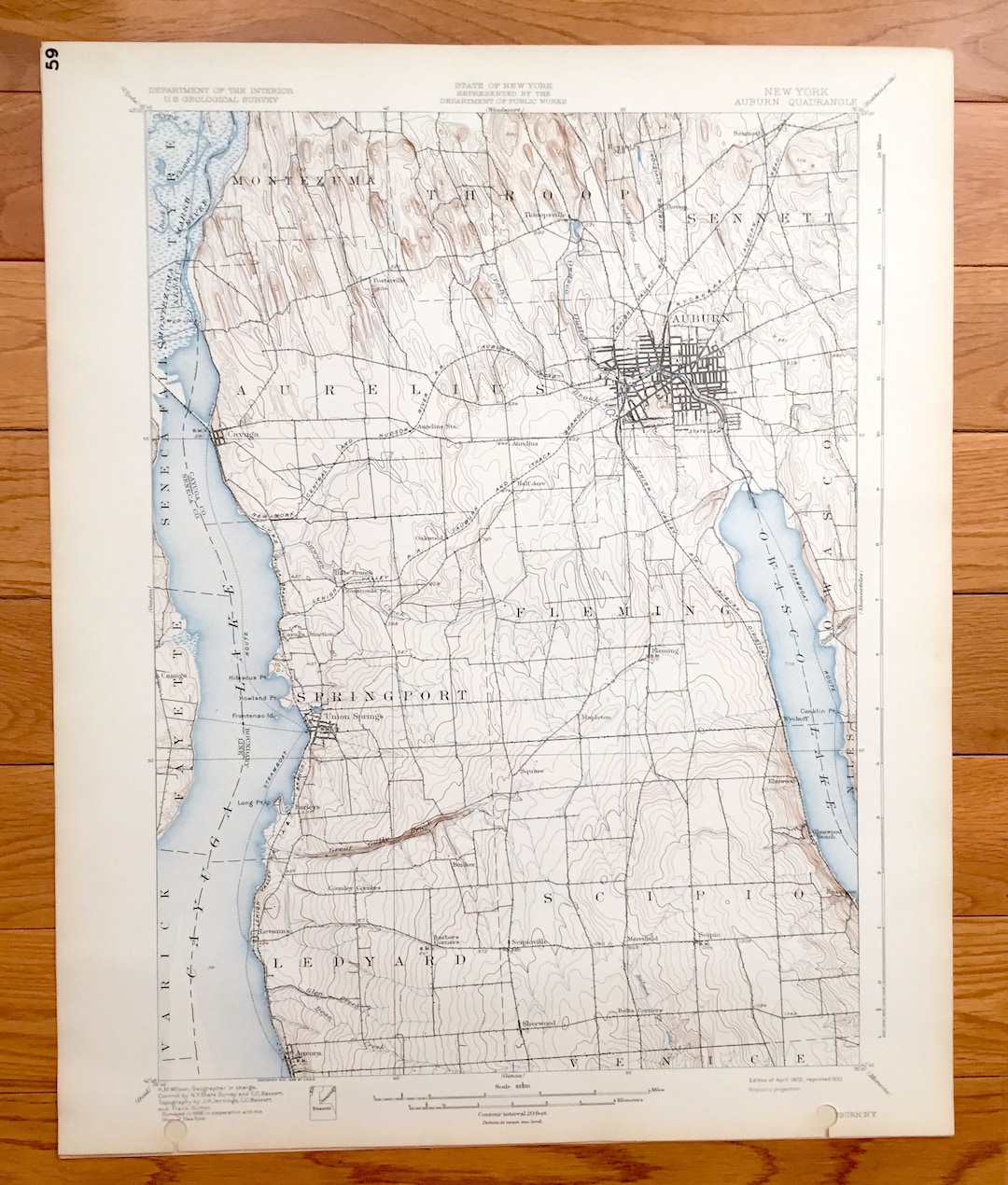 Springport 1853 Map Antique Auburn, New York 1902 US Geological Survey Topographic Map ...