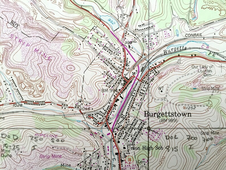 Antique Burgettstown Pennsylvania 1954 US Geological Survey Etsy